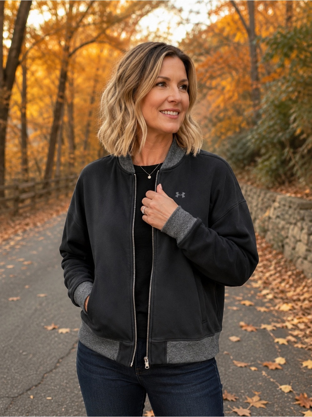 🖤 Under Armour Threadborne Black Full-Zip Bomber Jacket Size M - unisex